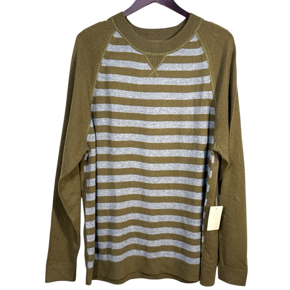 Lucky Brand Men’s XXL Olive Gray Striped Crewneck Sweater NWT Cashmere Blend